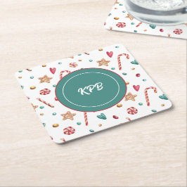 Monogram Sweet Candy Pattern Square Paper Unterset Rechteckiger Pappuntersetzer