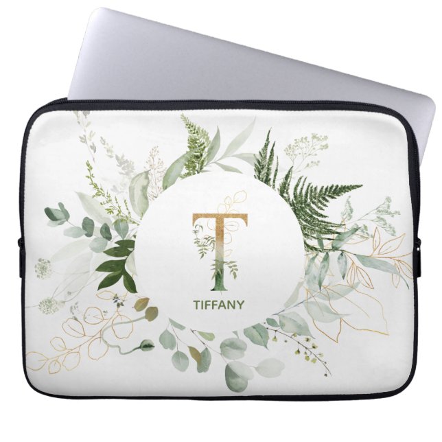 Monogram T Elegant Greenerity Laptop Sleeve (Vorderseite)