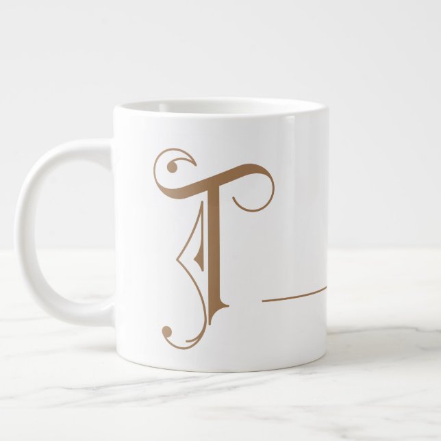 Monogram T in Beautiful Scroll Typografy Jumbo-Tasse (Links)