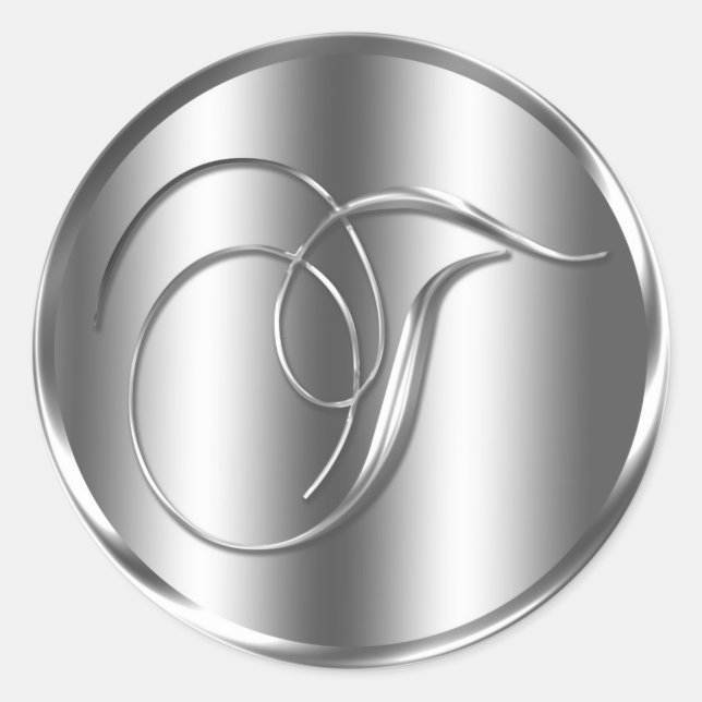 Monogram T Silver Color Wedding Invitation Holiday Runder Aufkleber (Vorderseite)