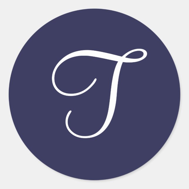 Monogram T, White on Navy Blue, Runder Aufkleber (Vorderseite)