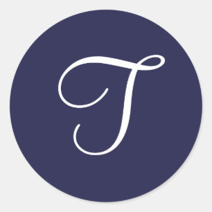 Monogram T, White on Navy Blue, Runder Aufkleber