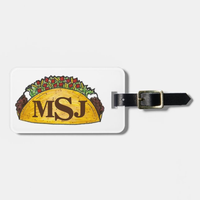 Monogram Taco Dienstag Mexikanischer Tex Mex Food Gepäckanhänger (Vorderseite horizontal)