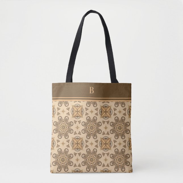 Monogram Tan Brown Abstrakt Boho Blume Muster (Vorderseite)