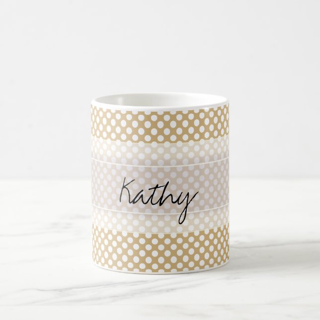 Monogram Tan White Niedlich Chic Polka Dot Muster Kaffeetasse (Mittel)
