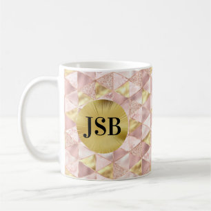 Monogram-Tasse für Abstrakte Kunst in Rosa und Gol Kaffeetasse