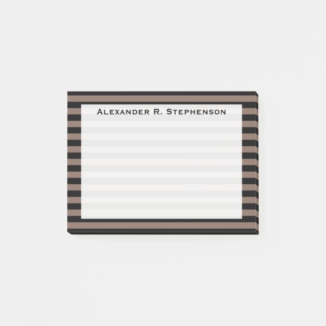 Monogram Taupe Brown and Black Stripe Post-it Klebezettel (Vorderseite)