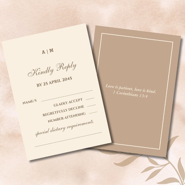 Monogram Taupe Cream Christian Wedding RSVP Card Karte (Von Creator hochgeladen)