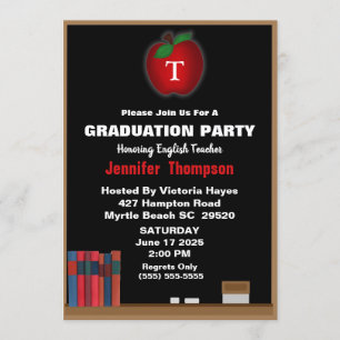 Monogram Teacher Chalkboard Graduation Party Einladung