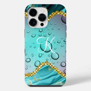 Monogram Teal Folie Gold Zierrand Fantasy Regentro iPhone 14 Pro Max Hülle