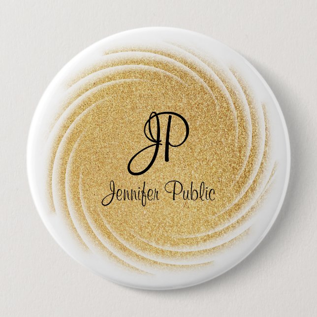 Monogram Template Elegante Imitate Gold Glitzer Lo Button (Vorderseite)
