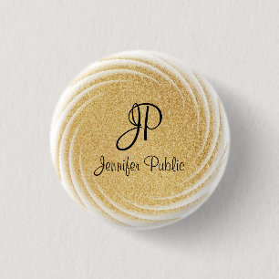 Monogram Template Elegante Imitate Gold Glitzer Lo Button