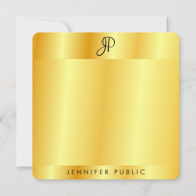 Monogram Template Gold Metallic Look Mitteilungskarte (Vorderseite)