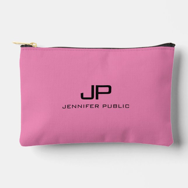 Monogram Template Initials Elegant Solid Pink Zubehörtasche (Vorderseite)