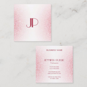 Monogram Template Pink Rose Gold Glitzer Modern Quadratische Visitenkarte