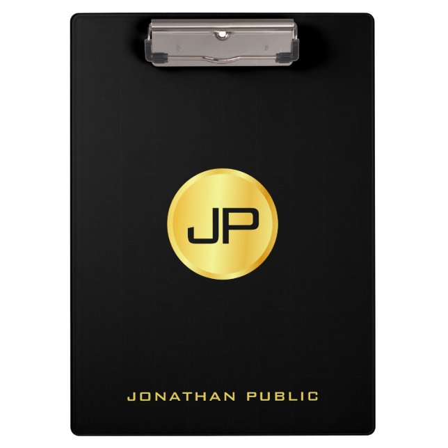 Monogram Template Schwarz und Gold Moderne Elegant Klemmbrett (Vorderseite)