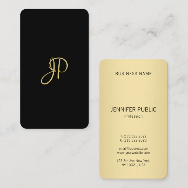 Monogram Template Trendy Elegant Black Gold Modern Visitenkarte (Vorne/Hinten)