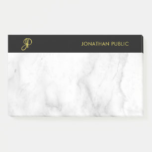 Monogram Template White Marble Black Gold Elegant Post-it Klebezettel
