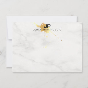 Monogram Template White Marble Elegant Gold Splash Mitteilungskarte