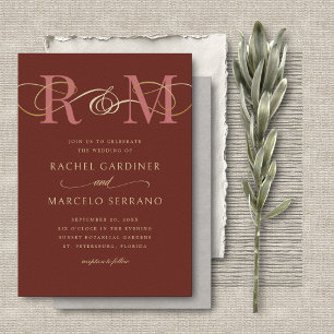 Monogram Terracotta QR Code Wedding Einladung