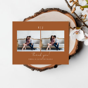 Monogram Terracotta Wedding Foto Vielen Dank Postkarte