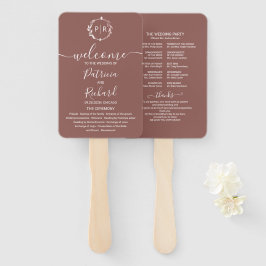 Monogram Terracotta Wedding Program Hand Fan Fächer