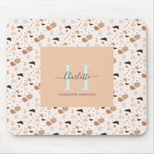 Monogram Terrazzo Earth Tones Modernes Muster Mousepad