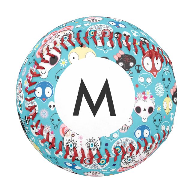 Monogram Texture lacht Schädel Baseball (Vorderseite Links)