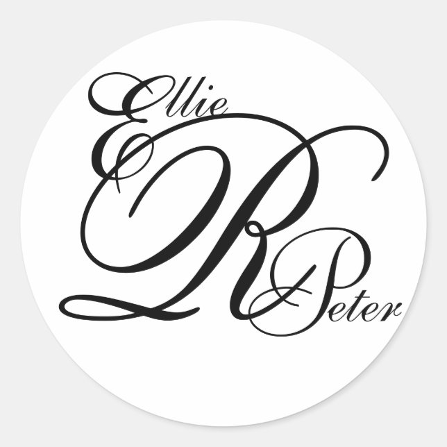 Monogram Three Letters Black & White Sticker (Vorderseite)