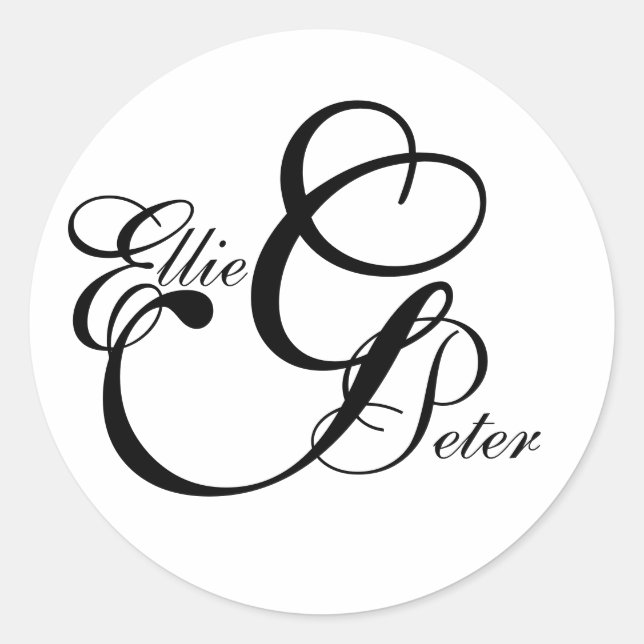 Monogram Three Letters & Names Wedding Sticker (Vorderseite)