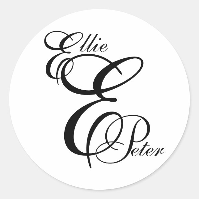 Monogram Three Letters & Names Wedding Sticker (Vorderseite)