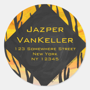 Monogram Tiger Black and Orange Print Pattern Runder Aufkleber