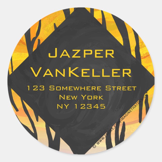 Monogram Tiger Black and Orange Print Pattern Runder Aufkleber (Vorderseite)