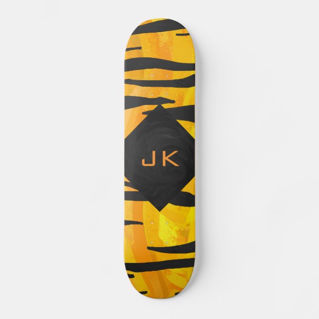 Monogram Tiger Black and Orange Print Pattern Skateboard (Vorderseite)