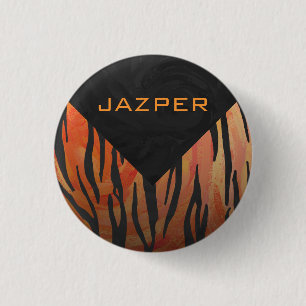 Monogram Tiger Hot Orange und Schwarz Print Muster Button
