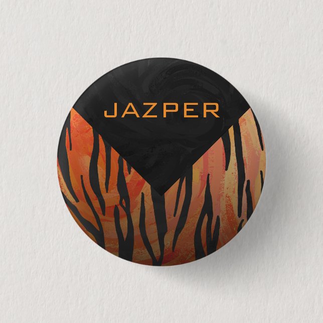 Monogram Tiger Hot Orange und Schwarz Print Muster Button (Vorderseite)