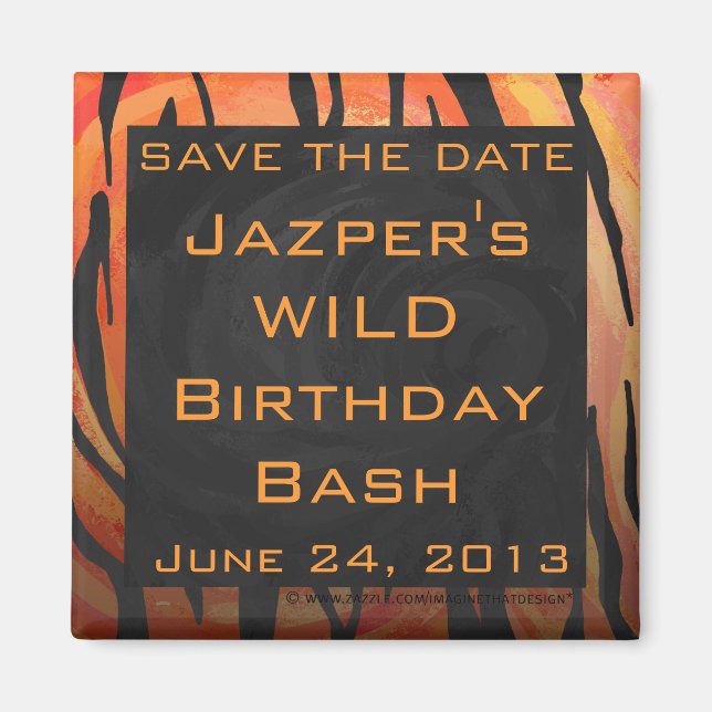 Monogram Tiger Hot Orange und Schwarz Print Muster Magnet (Vorne)