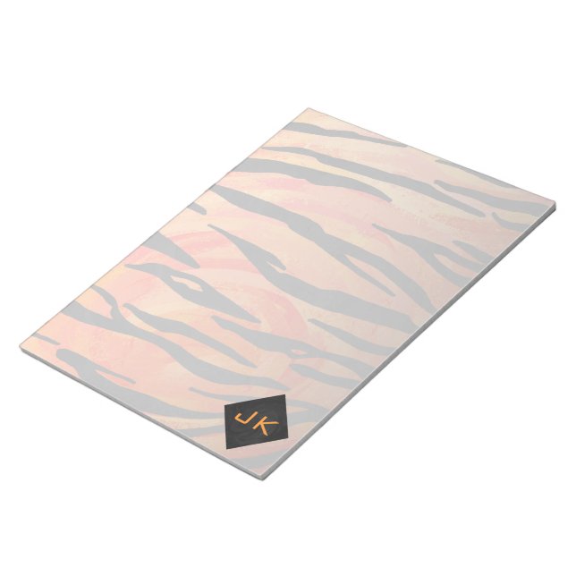 Monogram Tiger Hot Orange und Schwarz Print Muster Notizblock (angewinkelt)