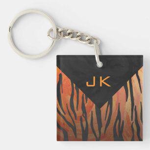 Monogram Tiger Hot Orange und Schwarz Print Muster Schlüsselanhänger