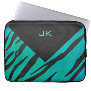 Monogram Tiger Schwarz und Aquamarines Druckmuster Laptopschutzhülle