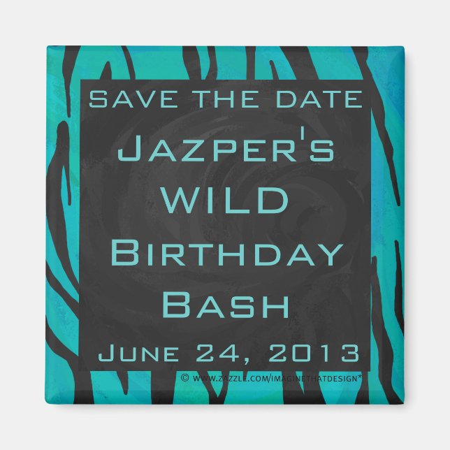 Monogram Tiger Schwarz und Aquamarines Druckmuster Magnet (Vorne)