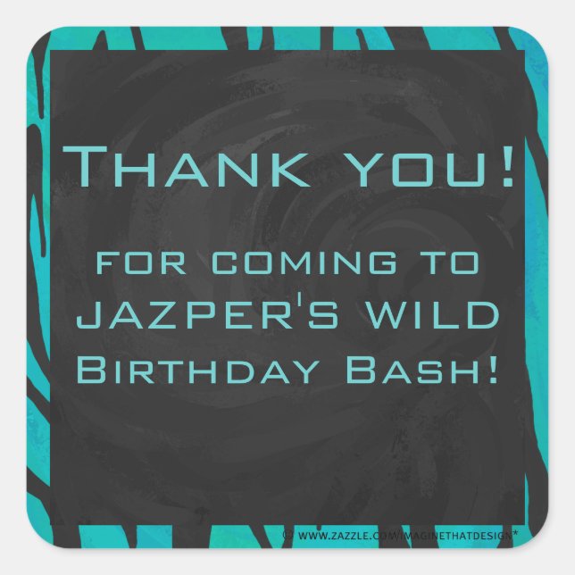 Monogram Tiger Schwarz und Aquamarines Druckmuster Quadratischer Aufkleber (Vorderseite)