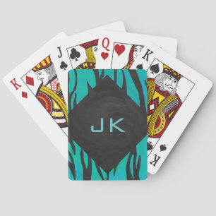 Monogram Tiger Schwarz und Aquamarines Druckmuster Spielkarten