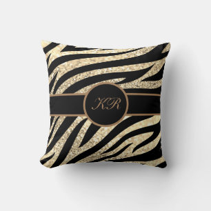 Monogram Tiger Stripe Golden Glitzer Girly Kissen