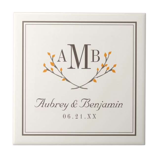 Monogram-Tile mit Bissful Branches Fliese (Vorderseite)