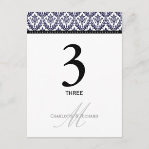 Monogram-Tischnummer für den Navy Blue Damask Postkarte