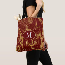 Monogram Tote Bag Gold Glitzer Maroon Hintergrund