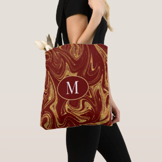 Monogram Tote Bag Gold Glitzer Maroon Hintergrund
