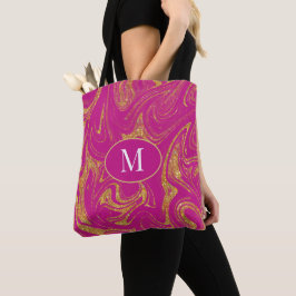 Monogram Tote Bag Gold Glitzer Violet Hintergrund