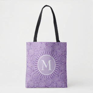 Monogram Tote Bag Lila weiße Spiralen